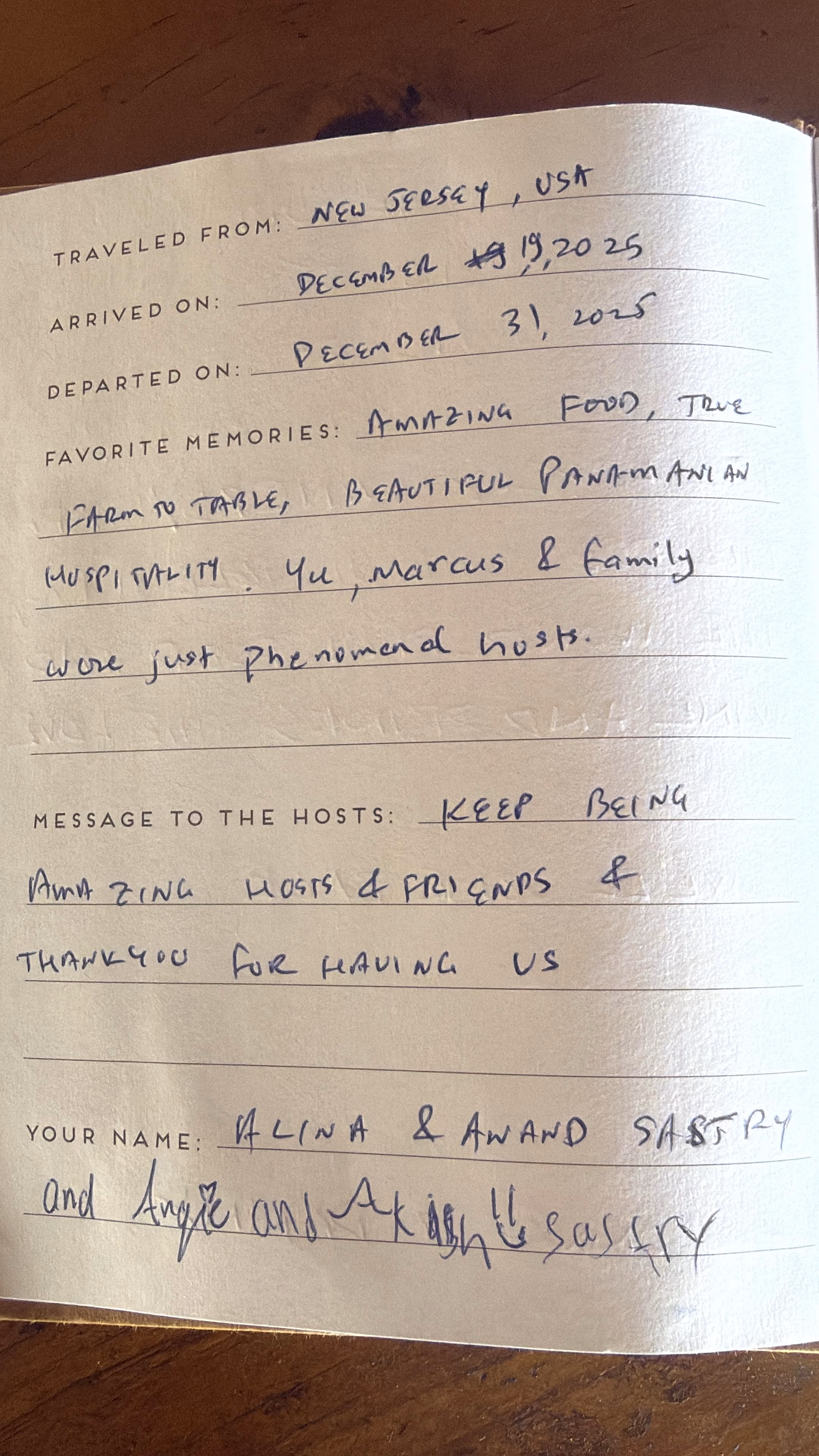 Handwritten guest review from Dolphin Blue Paradise guestbook